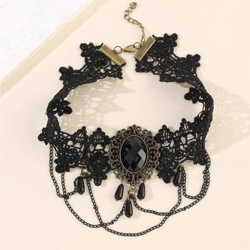 Goth Black Lace Choker Necklace